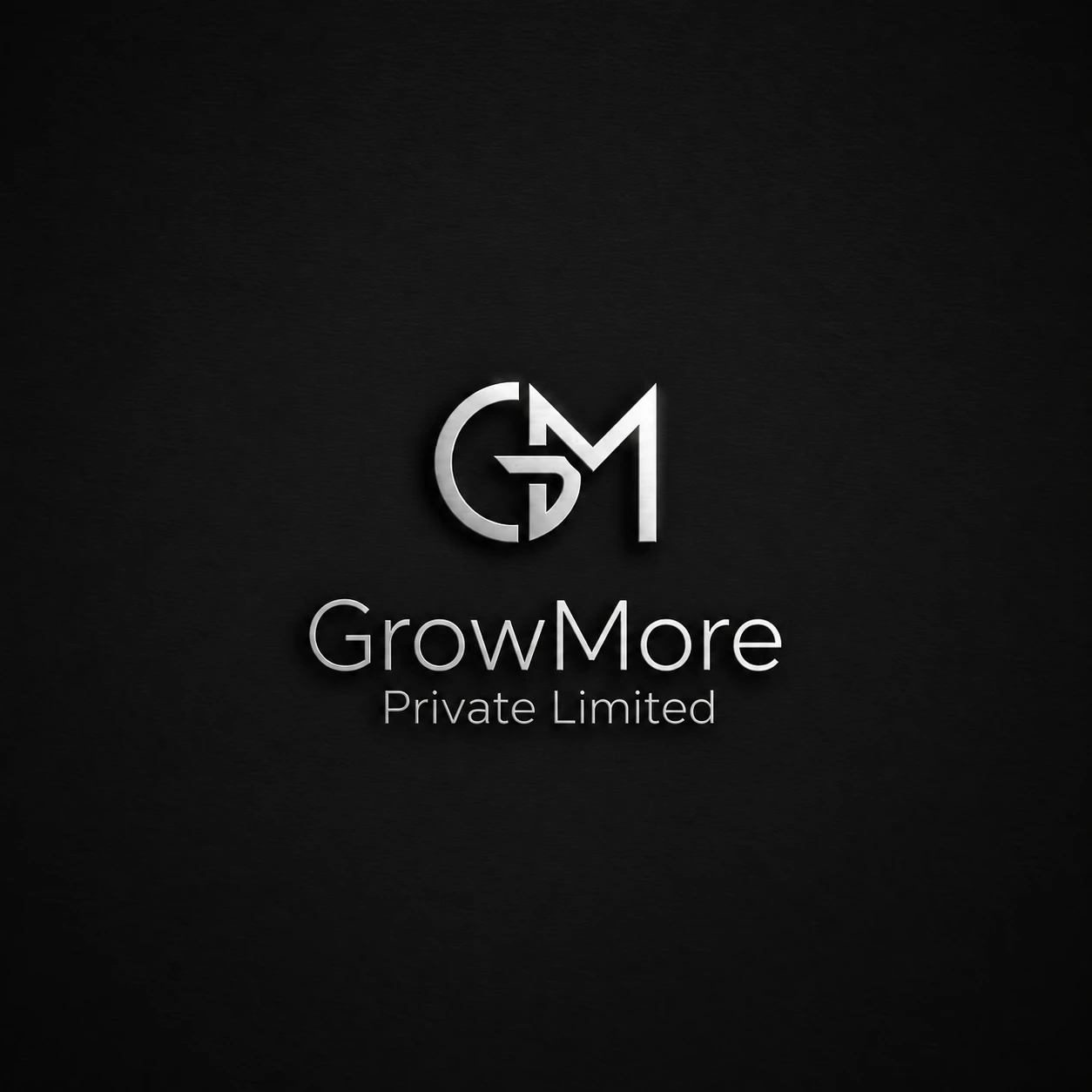 GrowMore Private Limited silver logo on a graphite background